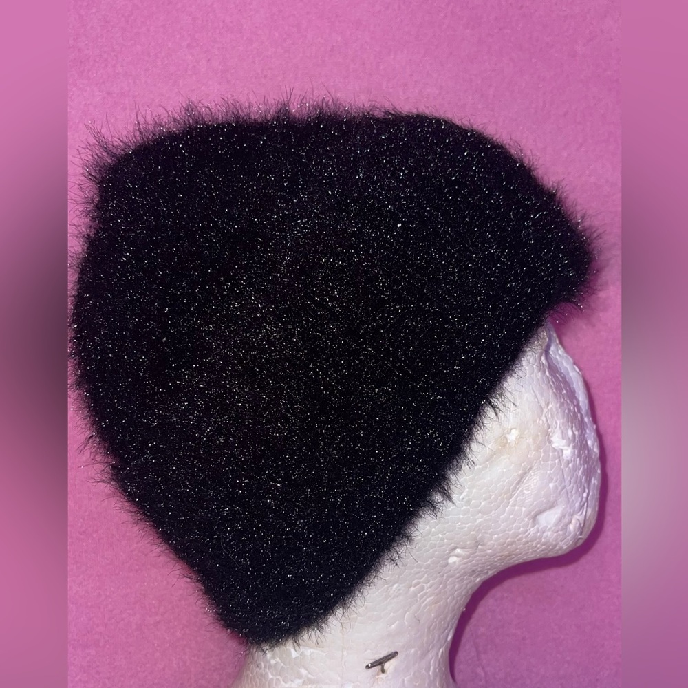 SHIMMERY FUZZY BLACK KNIT HAT by FREE PRESS ACCESSORIES